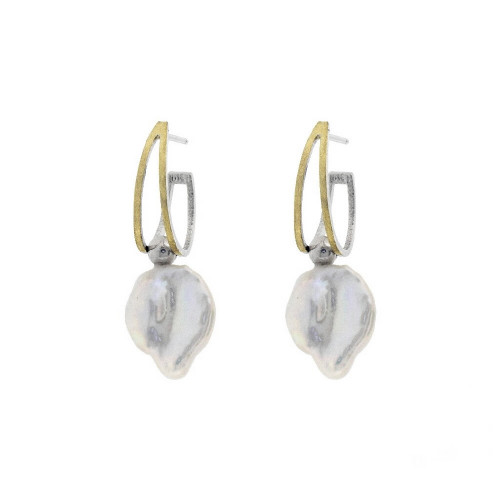 Pendientes de plata y oro con perla natural cultivada