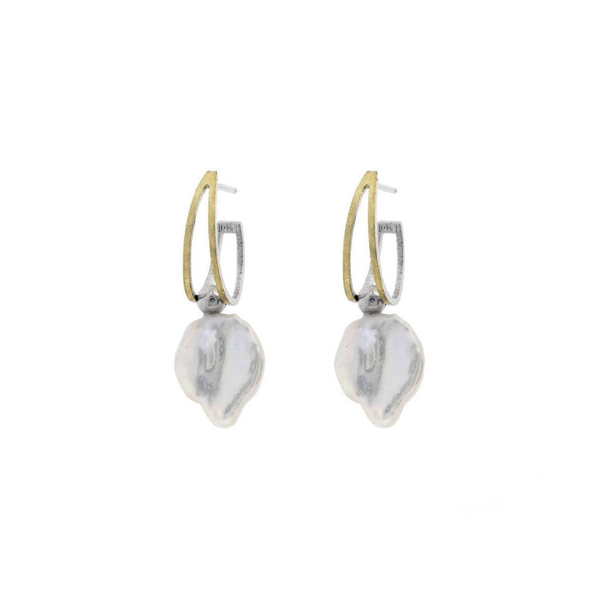 Pendientes de plata y oro con perla natural cultivada