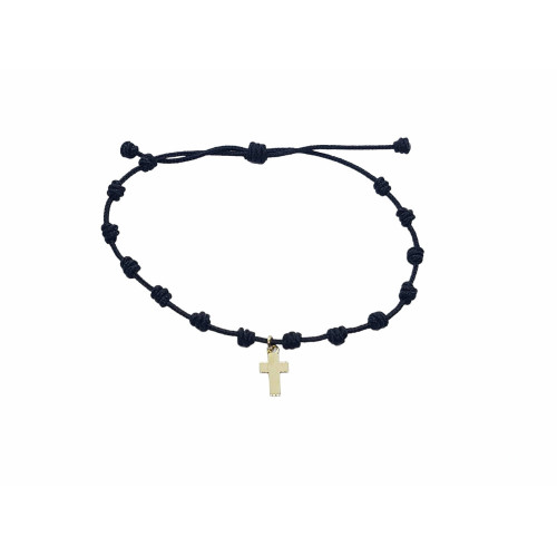 Pulsera de macramé con cruz de oro amarillo