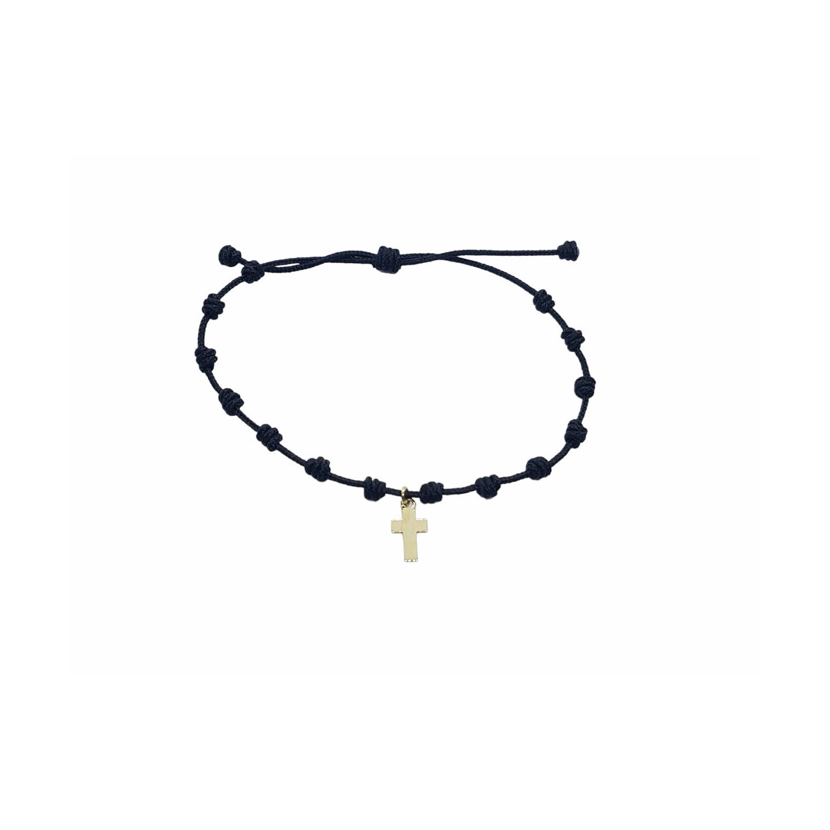 Pulsera de macramé con cruz de oro amarillo