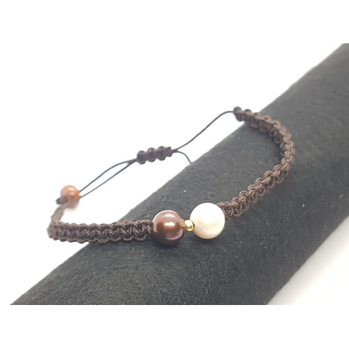 PULSERA DE ORO CON MACRAMÉ Y PERLAS NATURALES CULTIVADAS