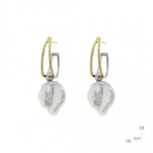 Pendientes de plata y oro con perla natural cultivada
