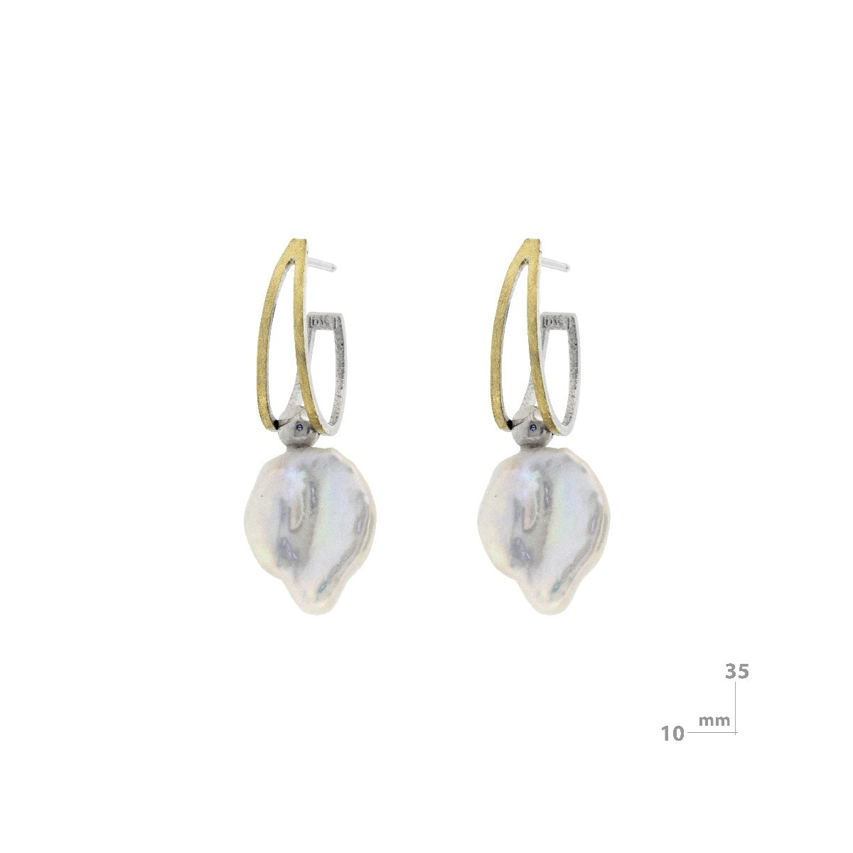 Pendientes de plata y oro con perla natural cultivada