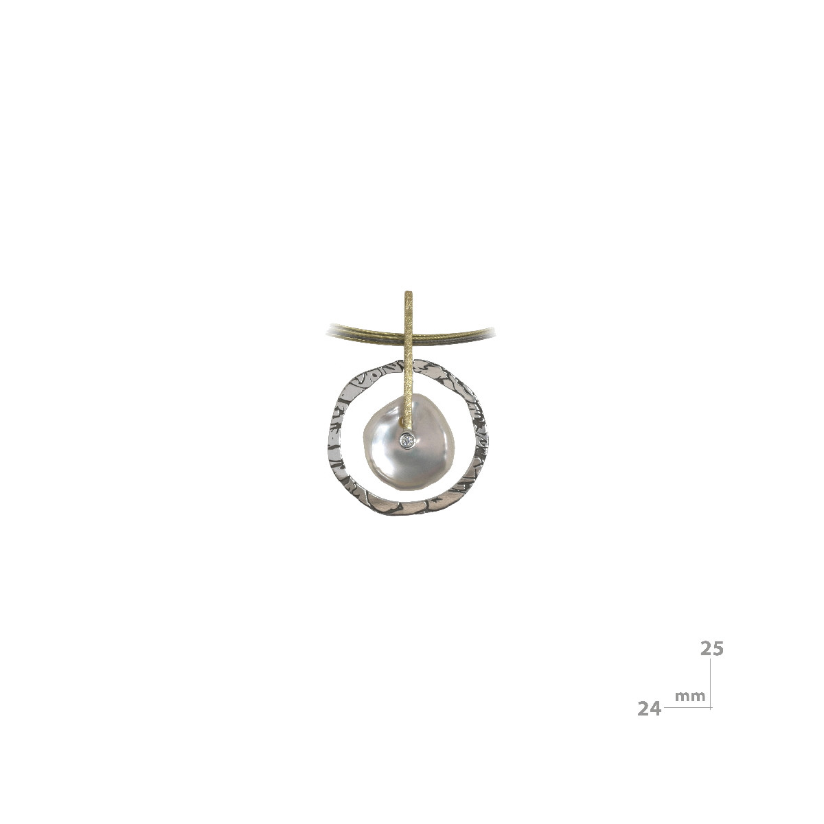 Colgante de plata y oro con perla natural cultivada y diamante