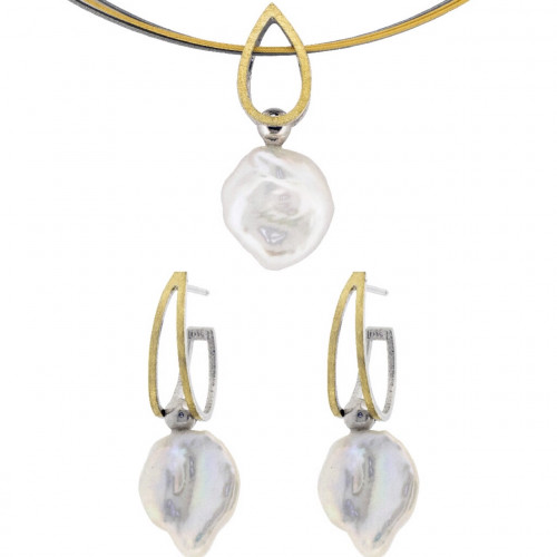 Pendientes de plata y oro con perla natural cultivada