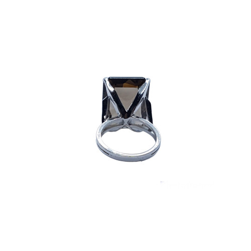 Anillo de oro blanco con cuarzo fumé