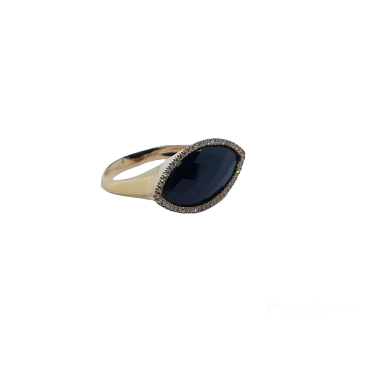 ANILLO DE ORO ROSA  con DIAMANTES y ónix