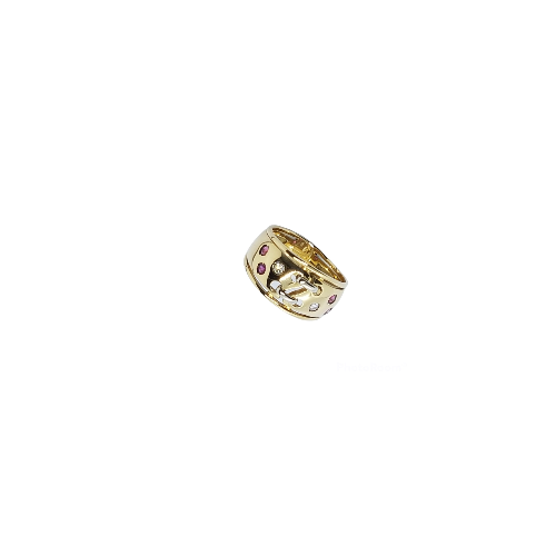 Anillo de oro amarillo con diamantes y rubíes