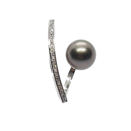 Anillo de oro blanco con diamantes y perla gris de Tahití